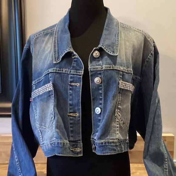 Americana Blues Ladies Cropped Denim Jacket + some bling Size 3X - Picture 1 of 8